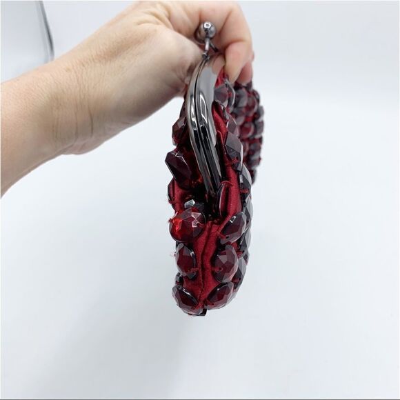 The Limited Deep Red Jeweled Clutch Wristlet Bling‎ Mini Bag - Picture 5 of 13